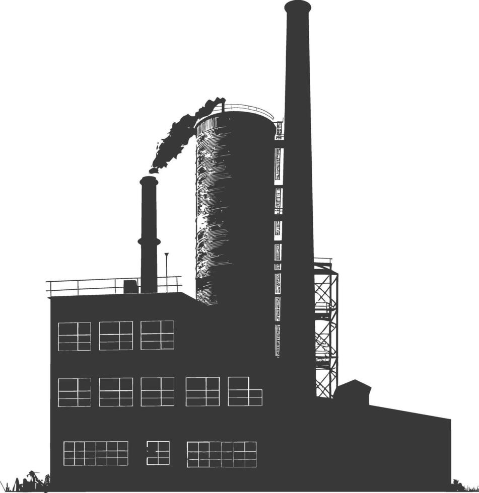 silueta industrial edificio fábrica negro color solamente vector