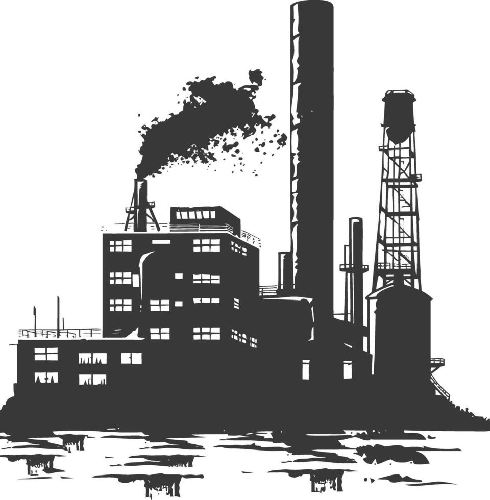 silueta industrial edificio fábrica negro color solamente vector