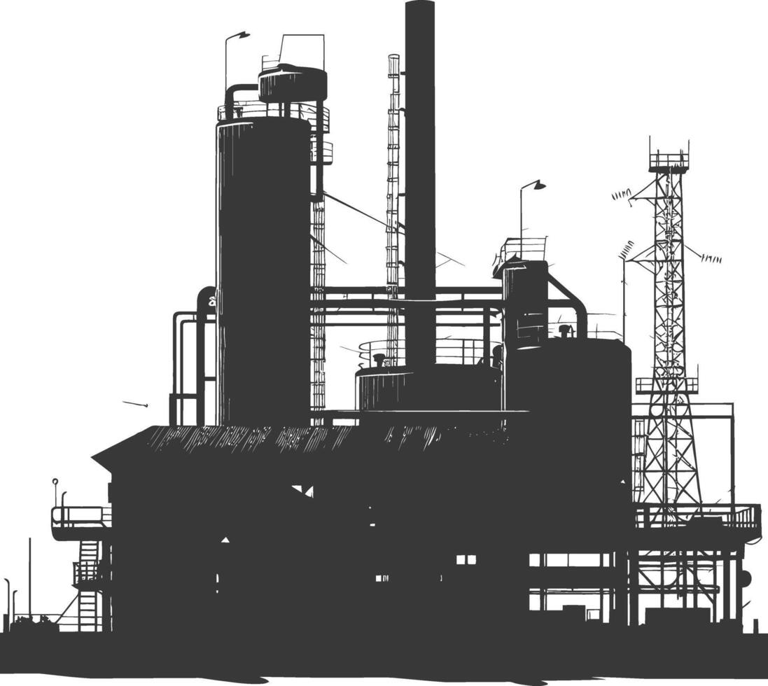 silueta industrial edificio fábrica negro color solamente vector