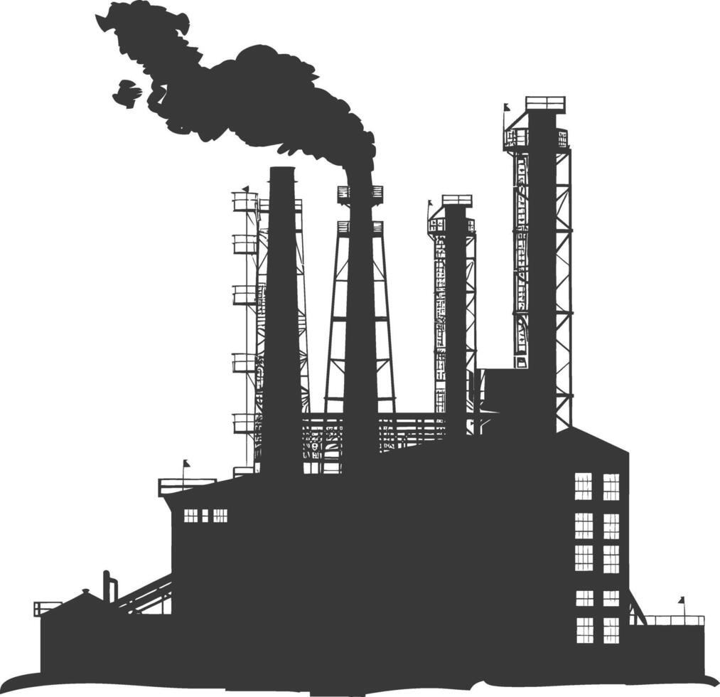 Silhouette industrial building factory black color only vector