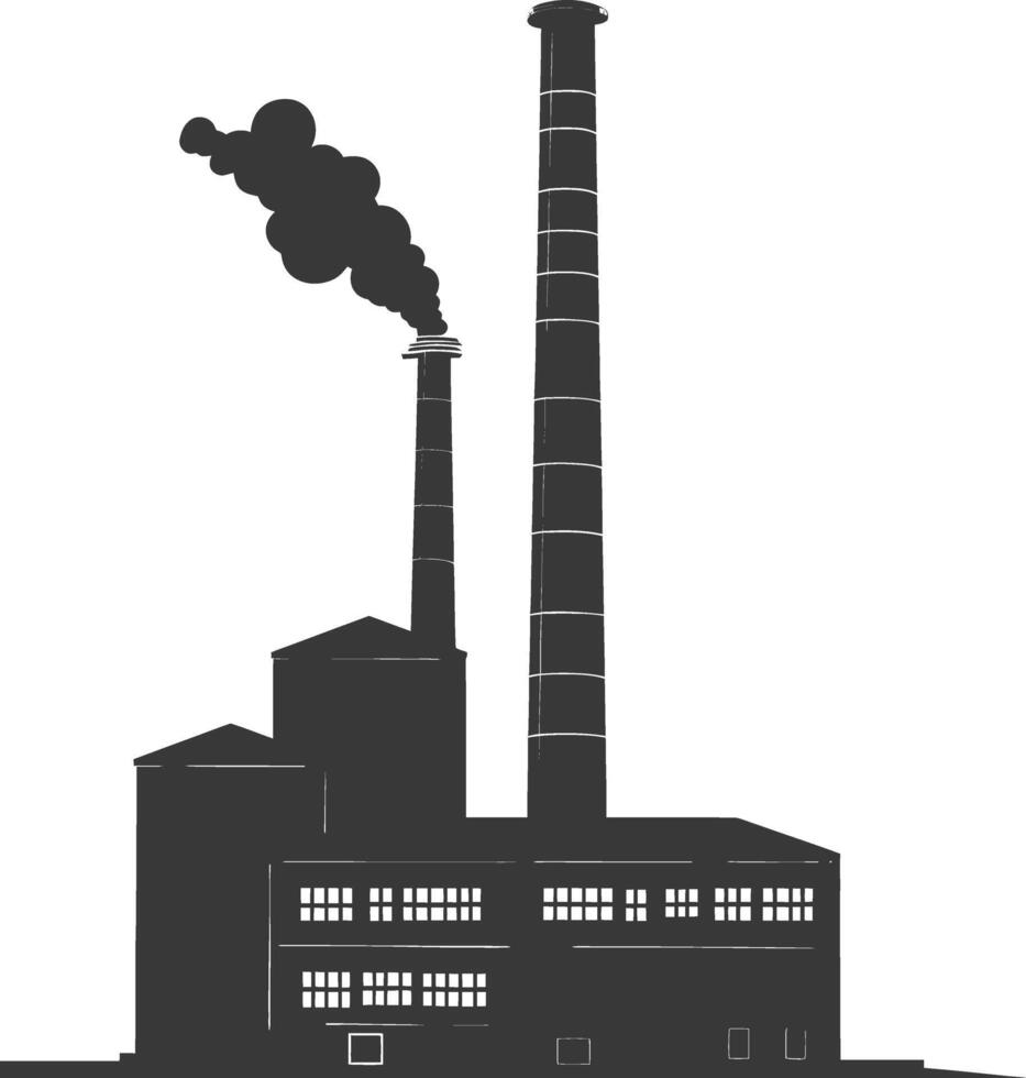 silueta industrial edificio fábrica negro color solamente vector