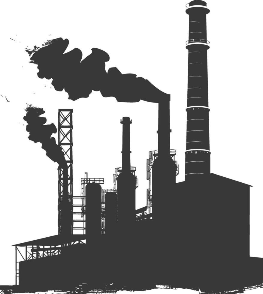 silueta industrial edificio fábrica negro color solamente vector