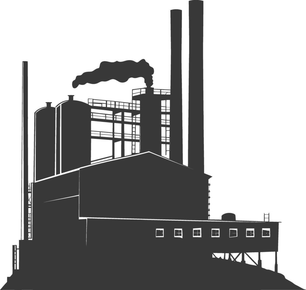 silueta industrial edificio fábrica negro color solamente vector