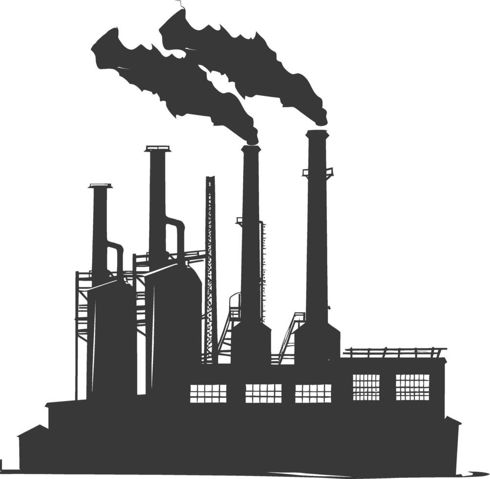 Silhouette industrial building factory black color only vector