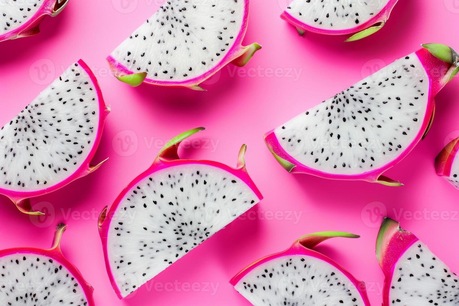 dragon fruit slices isolated on a pink to white gradient background photo