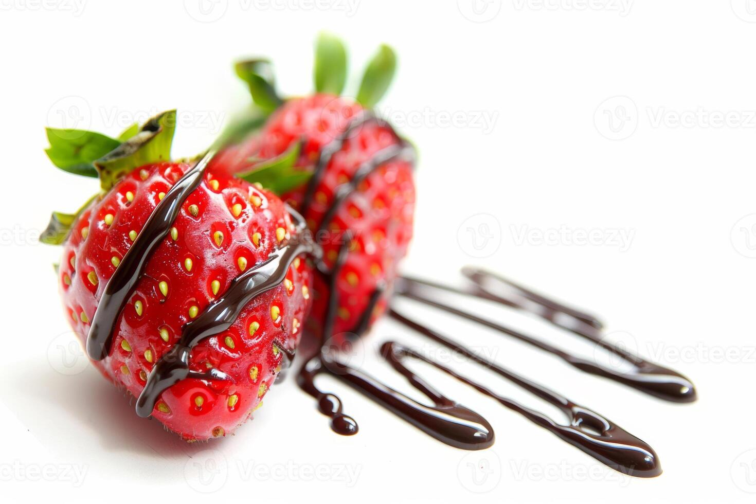 strawberries with a drizzle of chocolate, paired indulgence on a white background photo