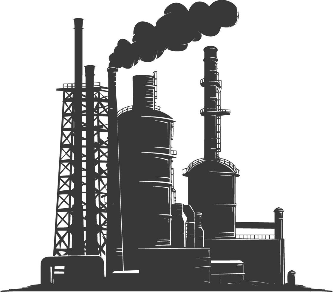 Silhouette industrial building factory black color only vector