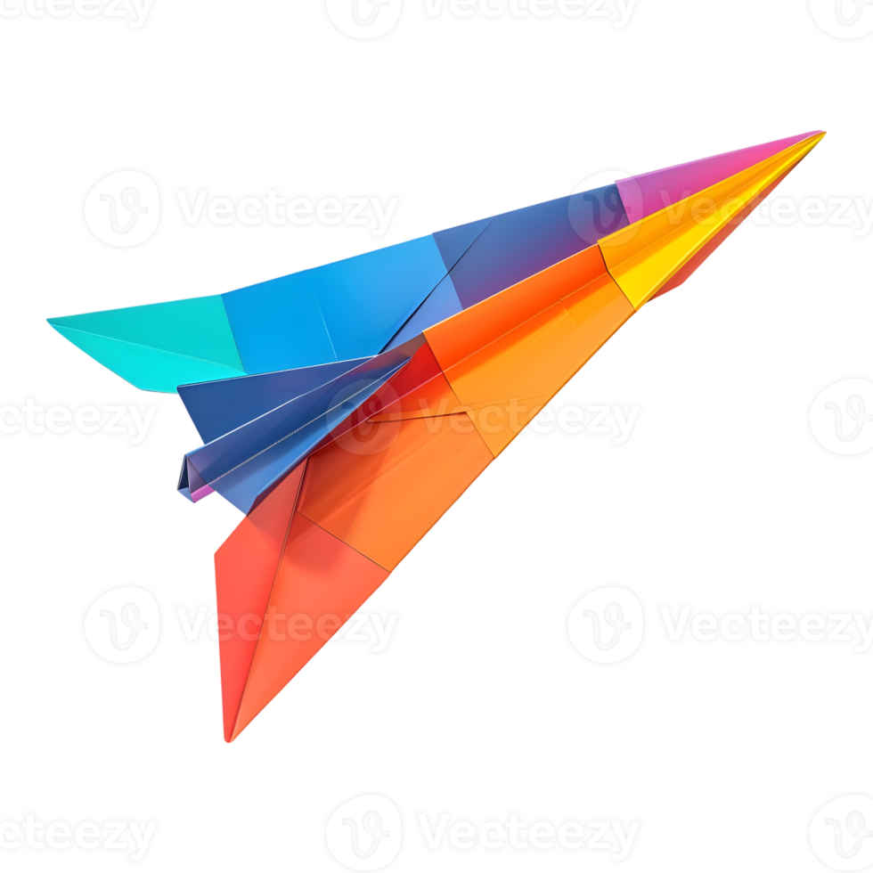 3D Rendering of a Colorful Paper Plane Toy on Transparent Background png