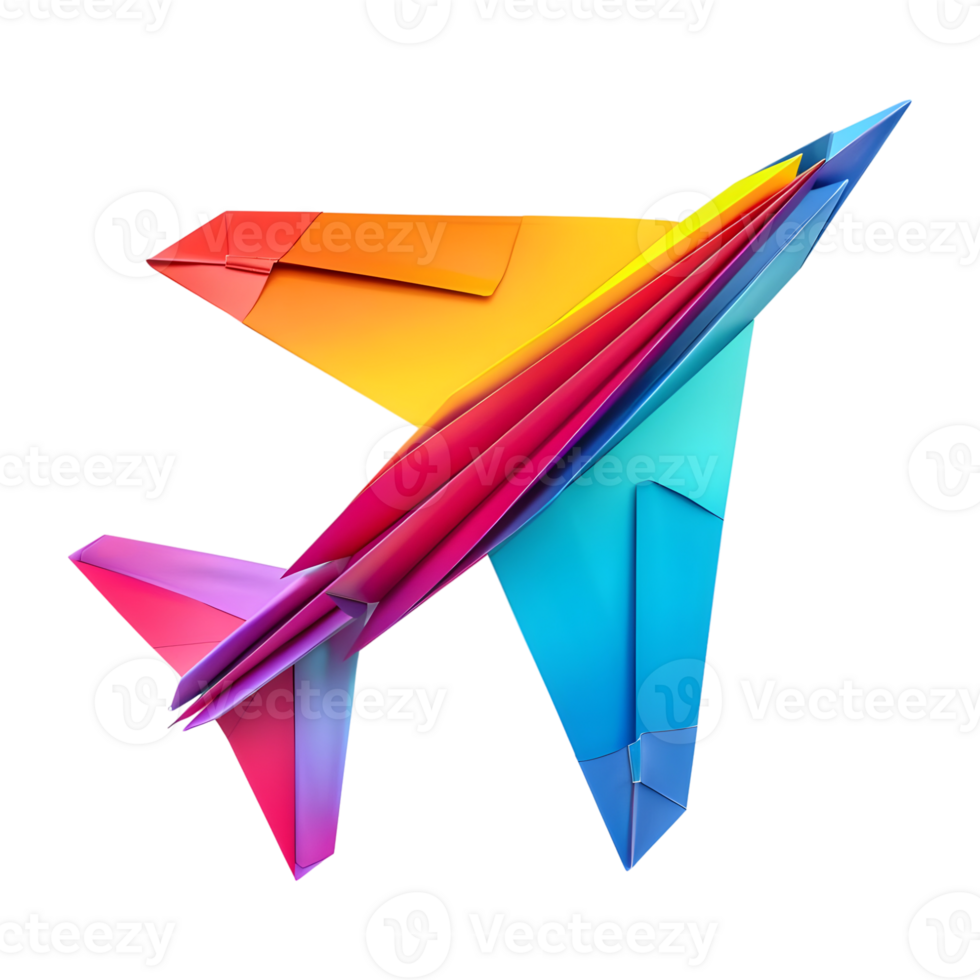 3D Rendering of a Colorful Paper Plane Toy on Transparent Background png