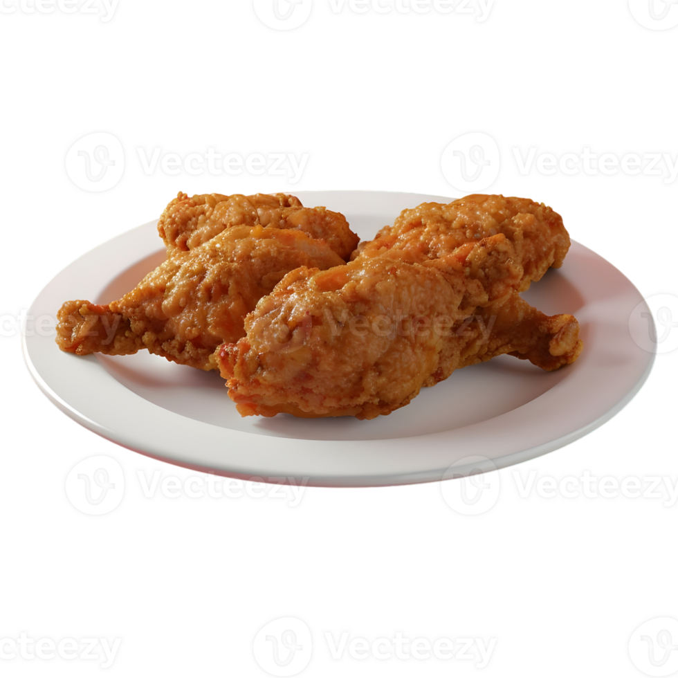 3D Rendering of a Crispy Fried Wings in a Plate on Transparent Background png