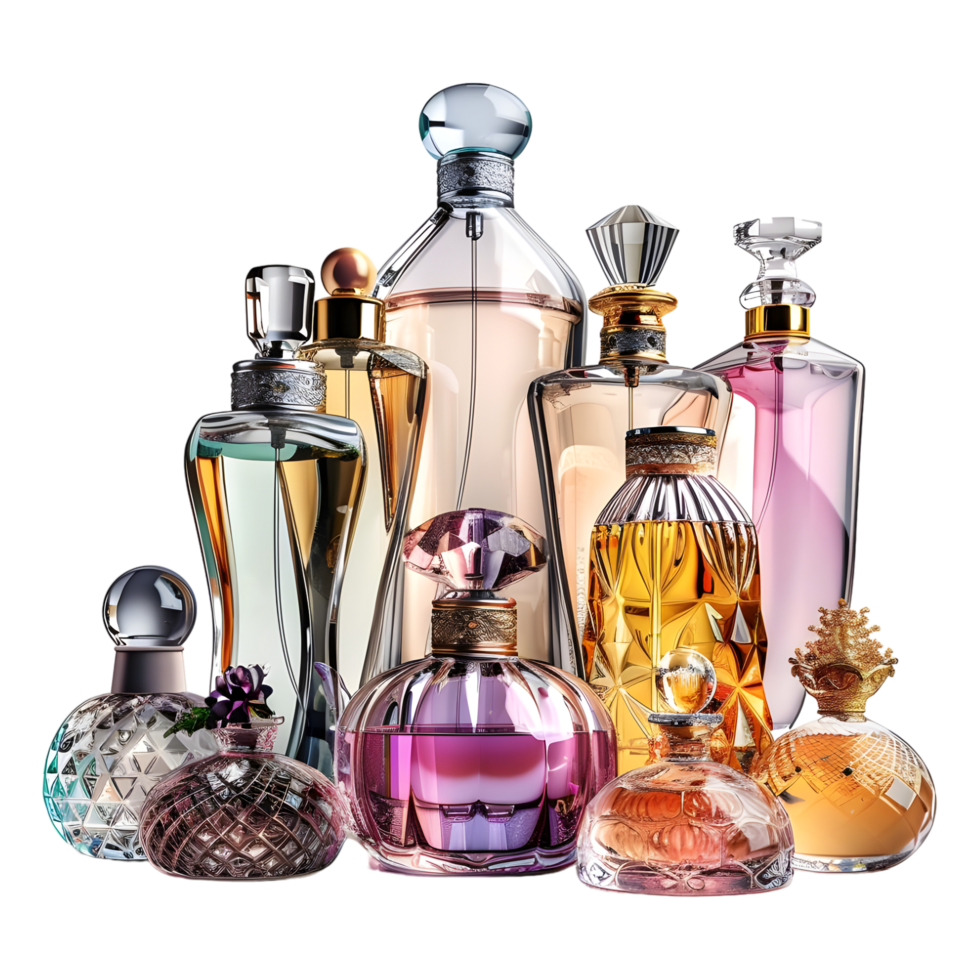 3D Rendering of a Perfume Bottles on Transparent Background png