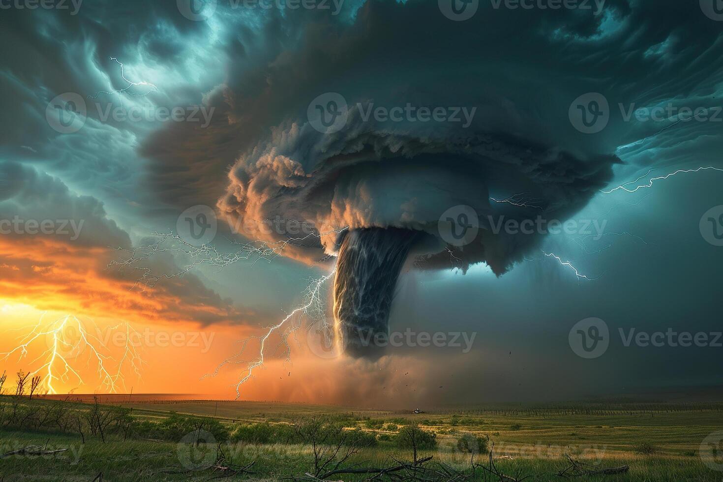 on theme of scary ominous huge hurricane tornado, apocalyptic dramatic background photo