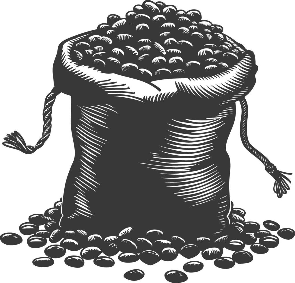 Silhouette sack of raw coffee beans black color only vector