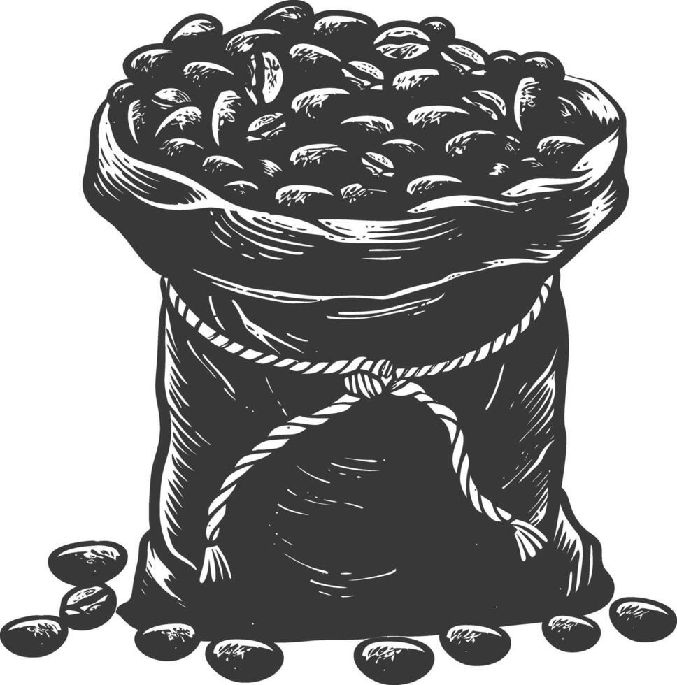 Silhouette sack of raw coffee beans black color only vector