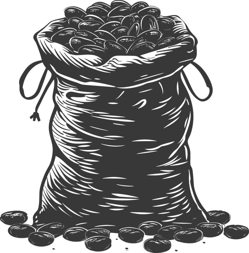 Silhouette sack of raw coffee beans black color only vector