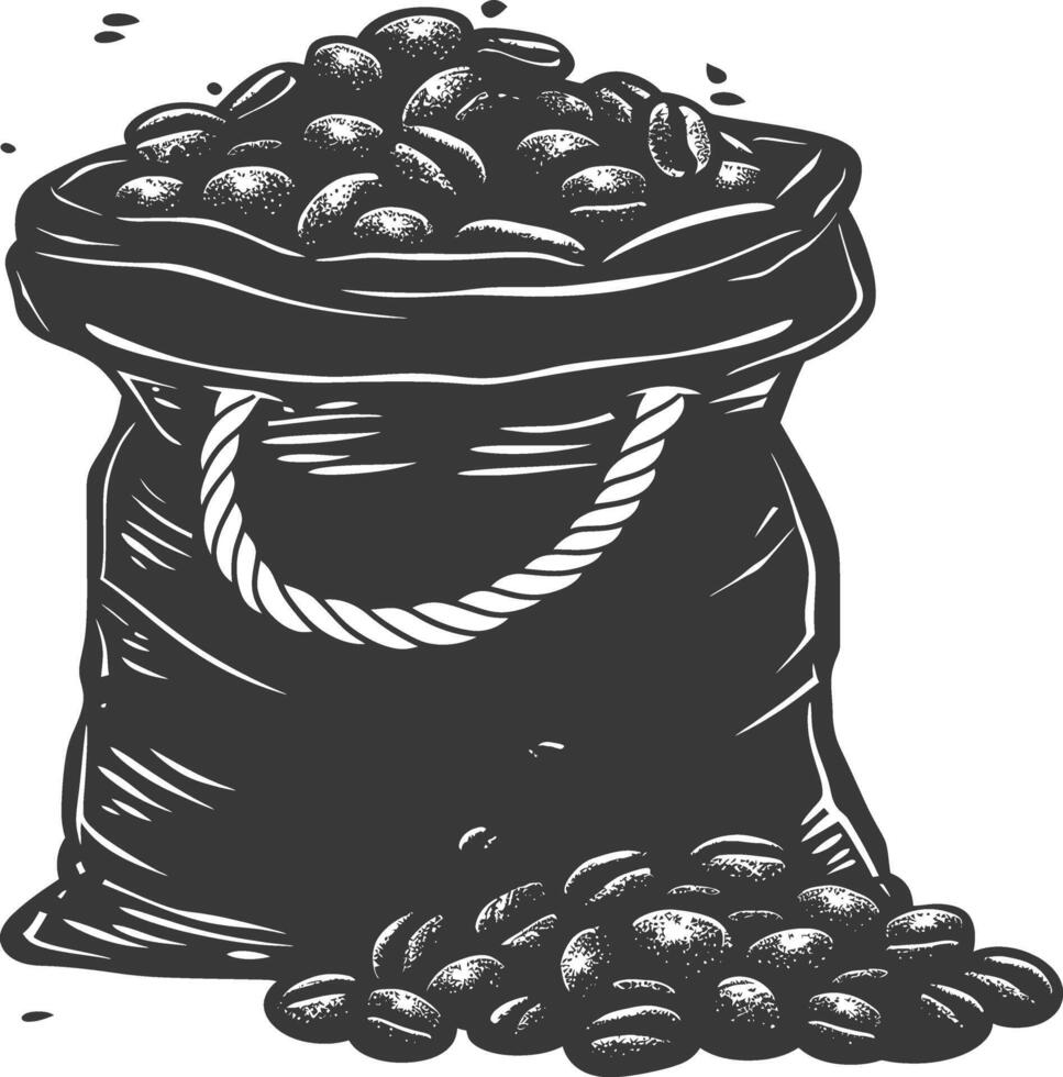 Silhouette sack of raw coffee beans black color only vector