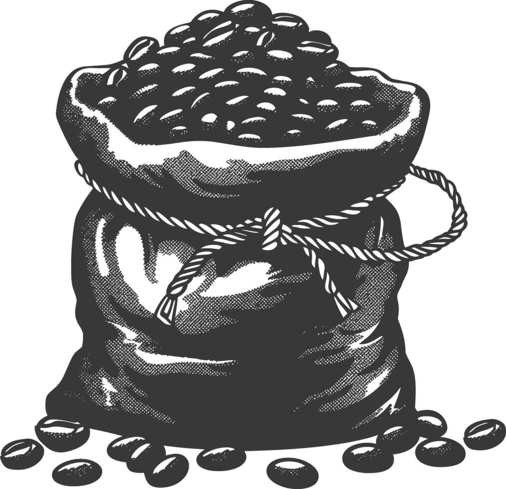 Silhouette sack of raw coffee beans black color only vector