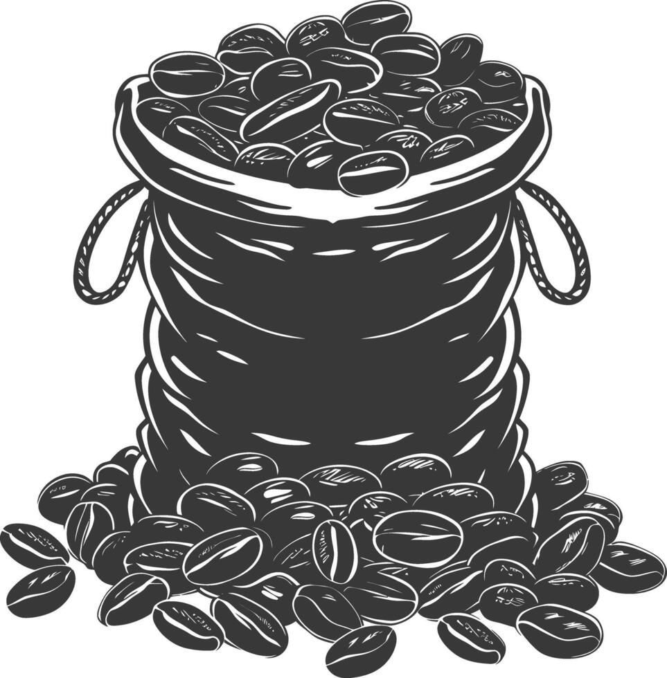 Silhouette sack of raw coffee beans black color only vector