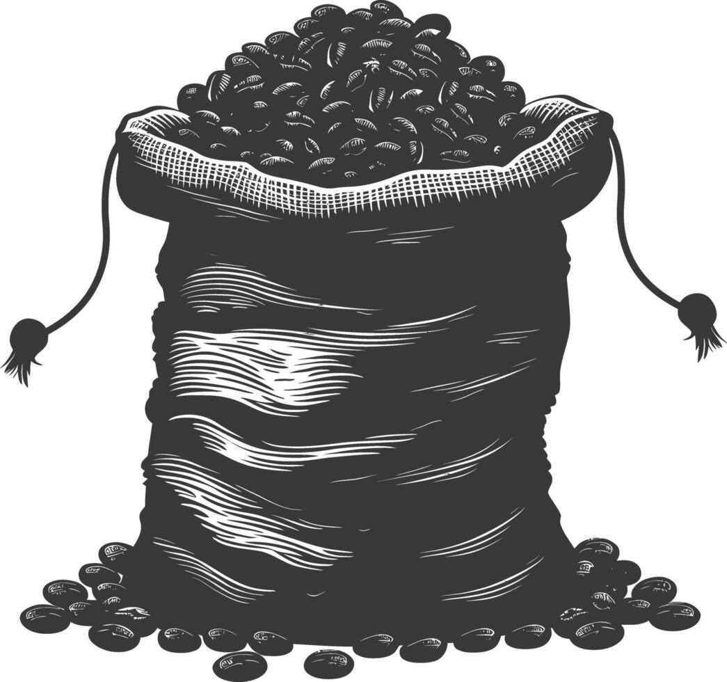 Silhouette sack of raw coffee beans black color only vector