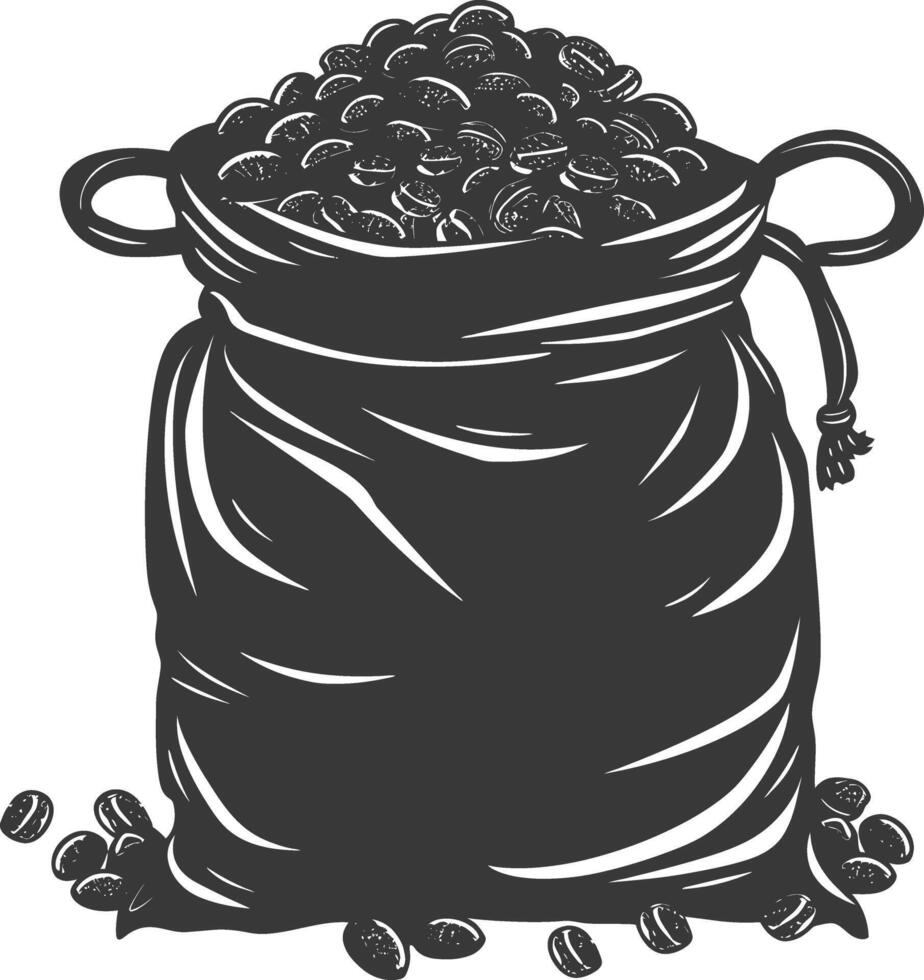 Silhouette sack of raw coffee beans black color only vector