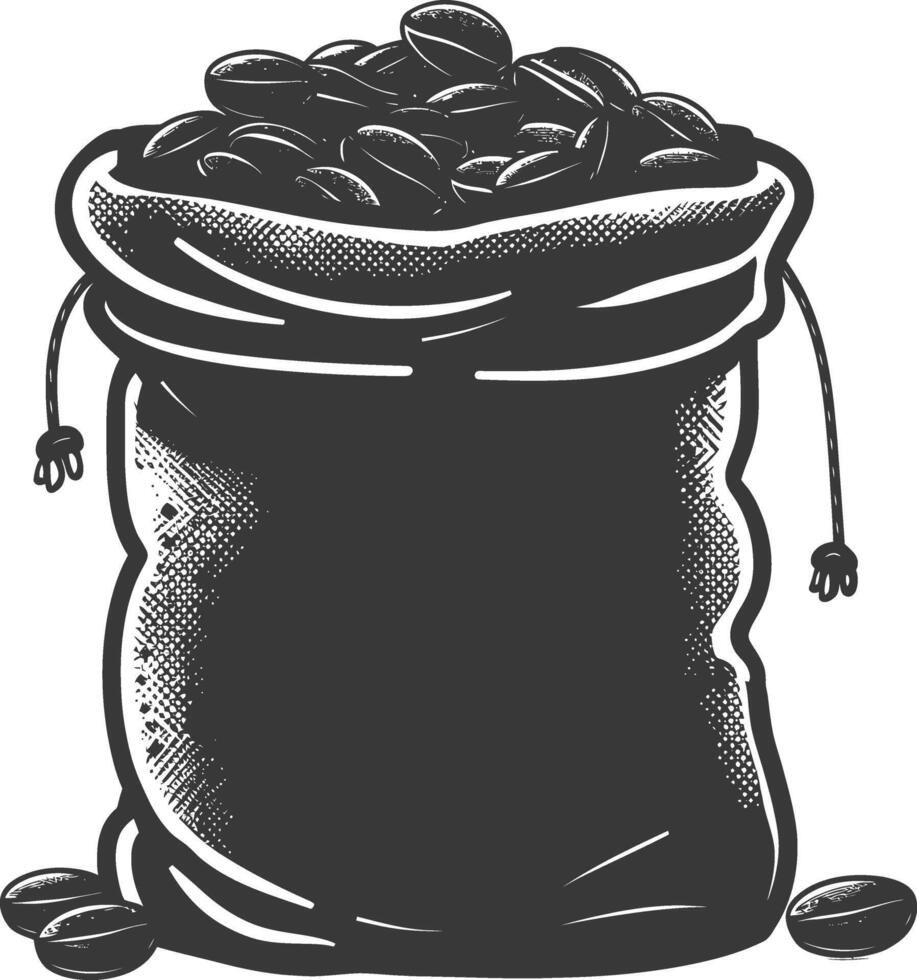 Silhouette sack of raw coffee beans black color only vector