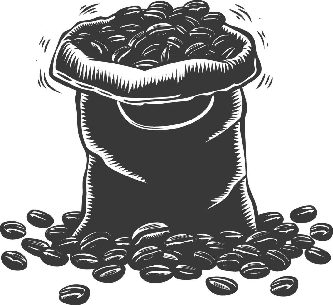 Silhouette sack of raw coffee beans black color only vector