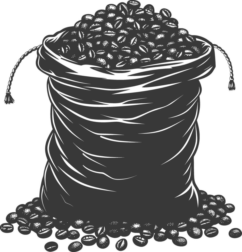 Silhouette sack of raw coffee beans black color only vector