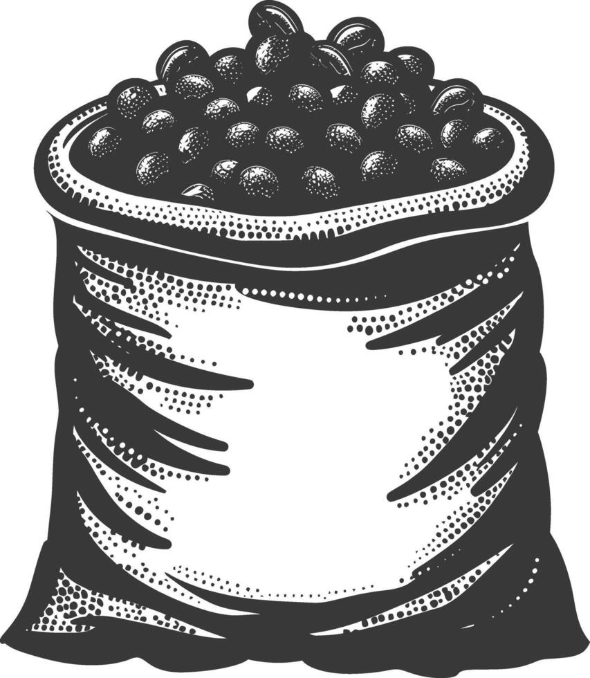 Silhouette sack of raw coffee beans black color only vector