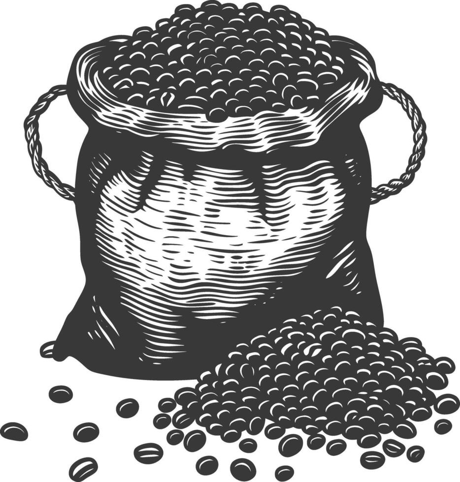 Silhouette sack of raw coffee beans black color only vector
