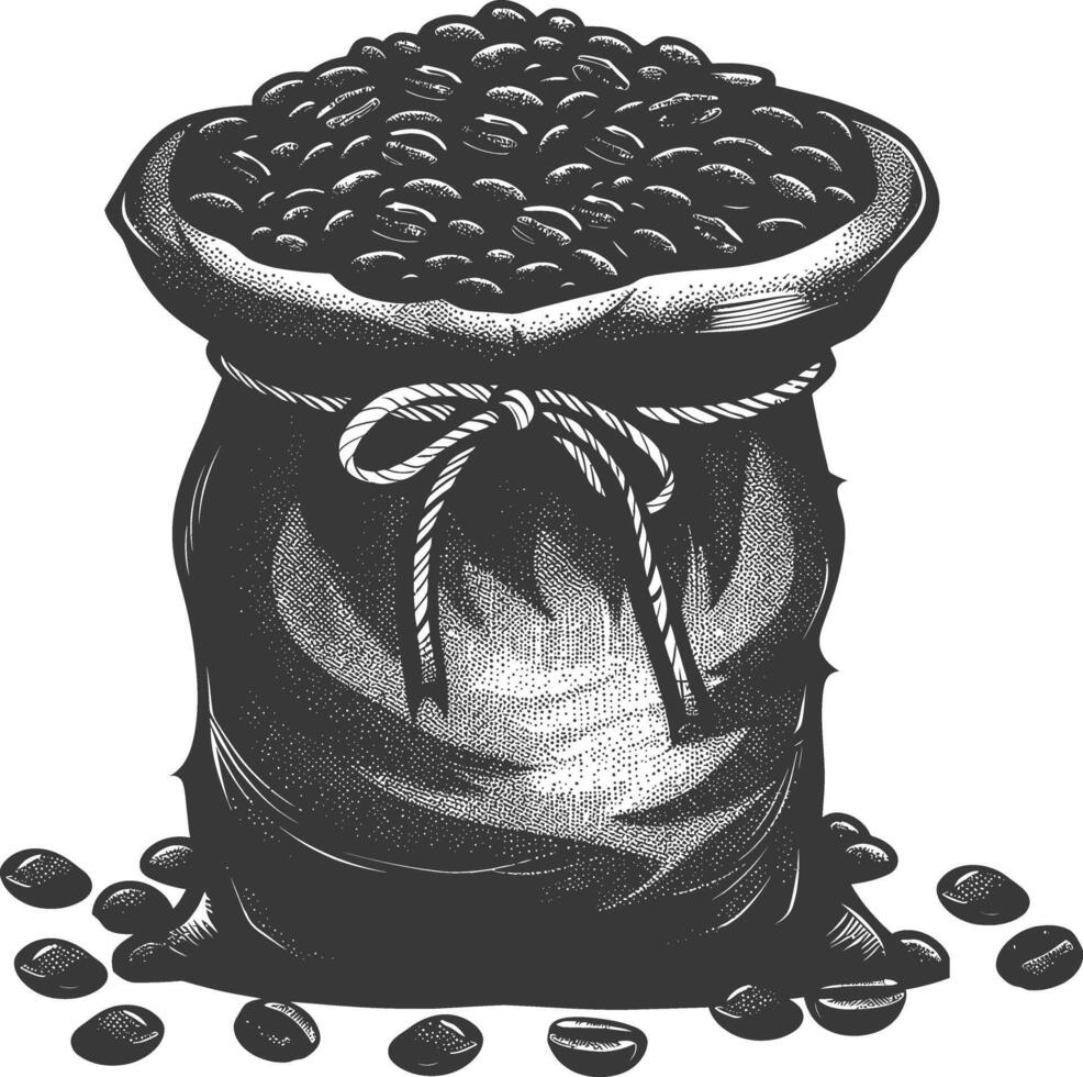 Silhouette sack of raw coffee beans black color only vector