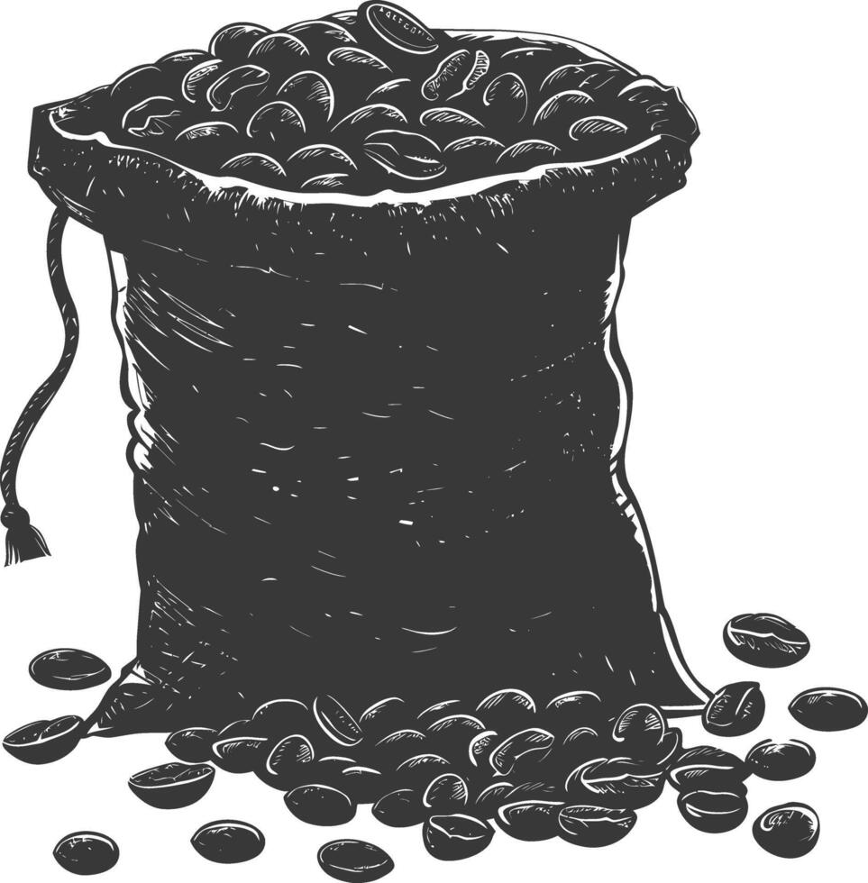 Silhouette sack of raw coffee beans black color only vector