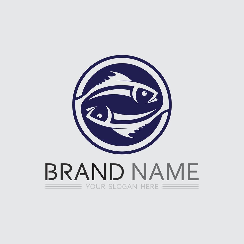 Fish and Fishing logo aquatic design animal illustration vector