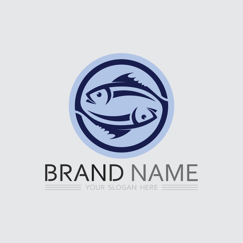 Fish and Fishing logo aquatic design animal illustration vector