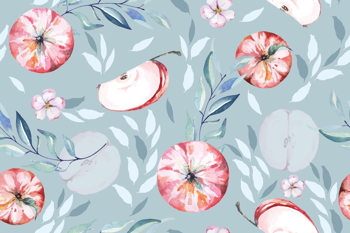 Seamless pattern apple and leaf painted watercolor.Designed for fabric luxurious and wallpaper, vintage style.Botanical pattern illustration.Fruit pattern background. vector