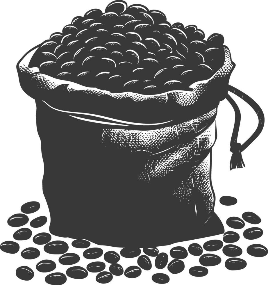 Silhouette sack of raw coffee beans black color only vector