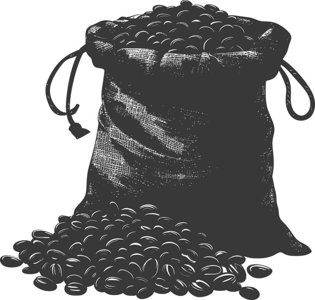 Silhouette sack of raw coffee beans black color only vector