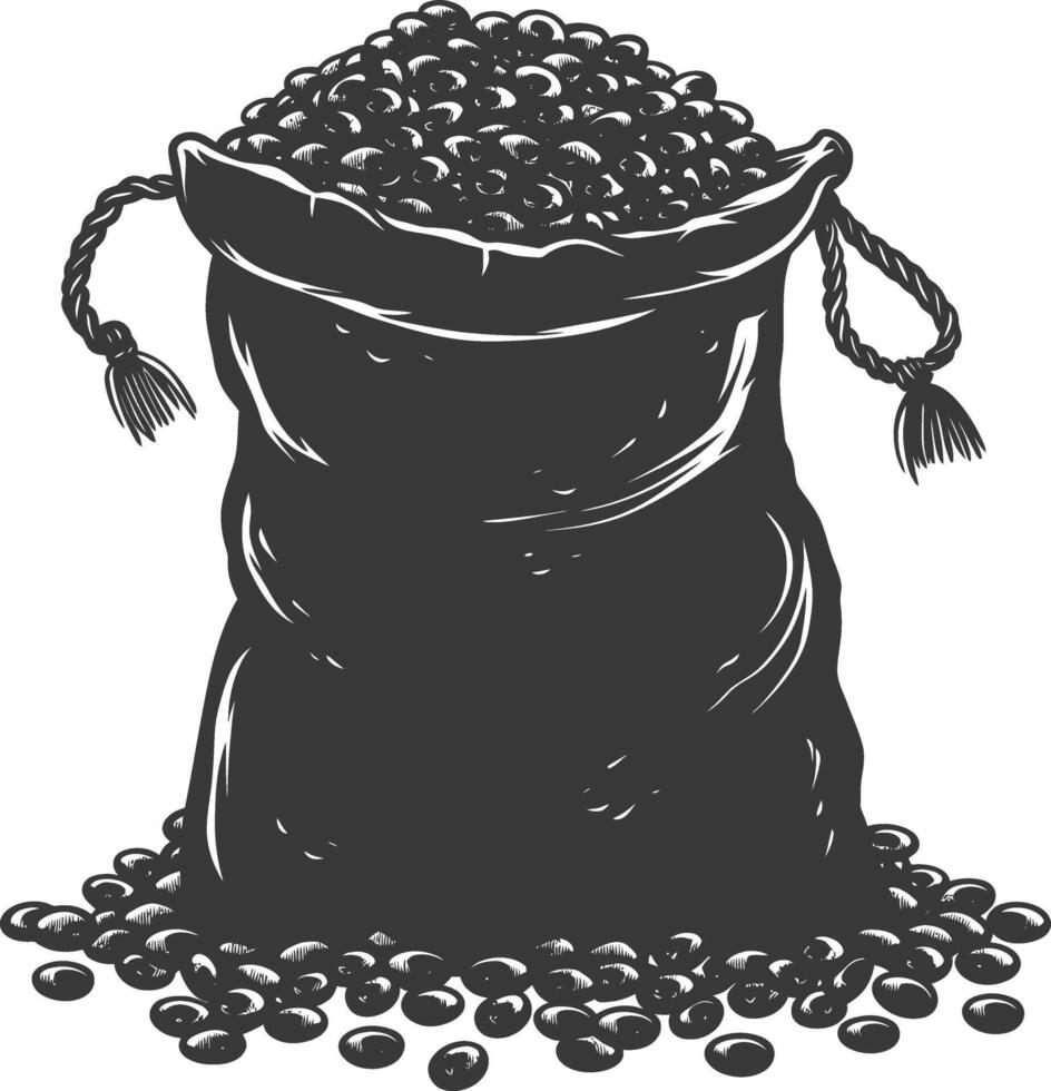 Silhouette sack of raw coffee beans black color only vector