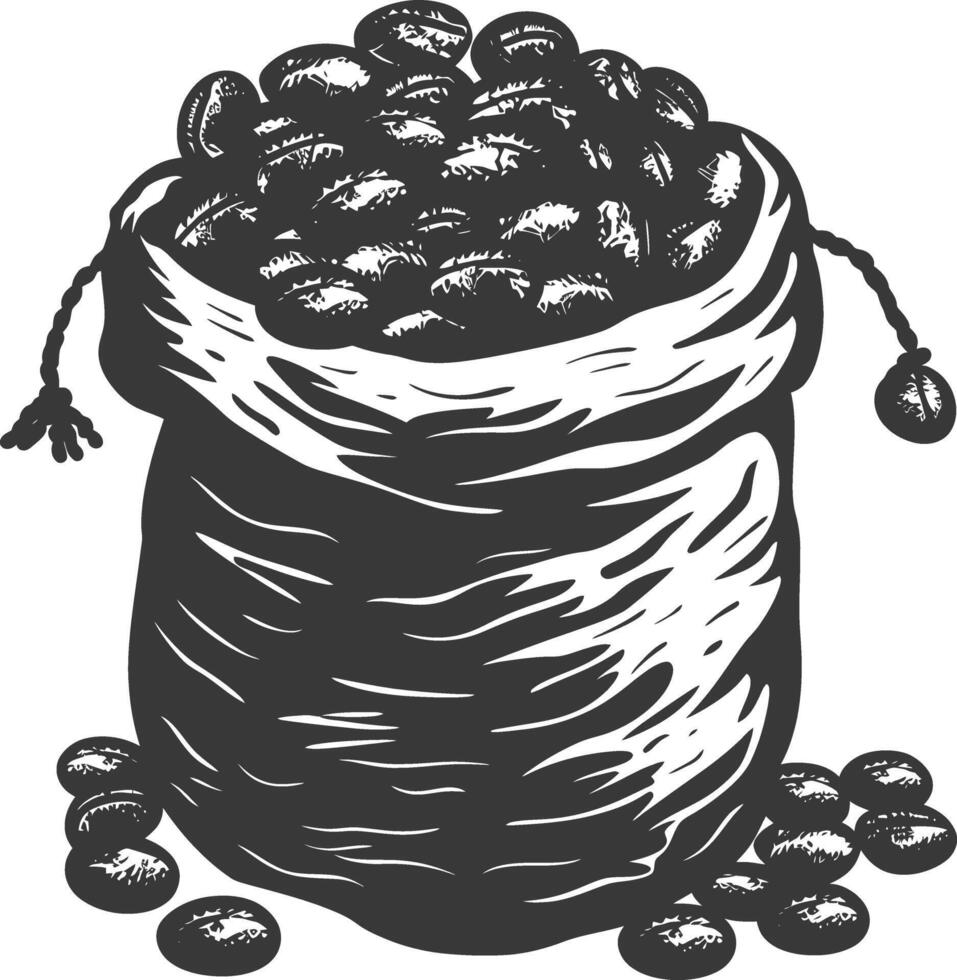 Silhouette sack of raw coffee beans black color only vector