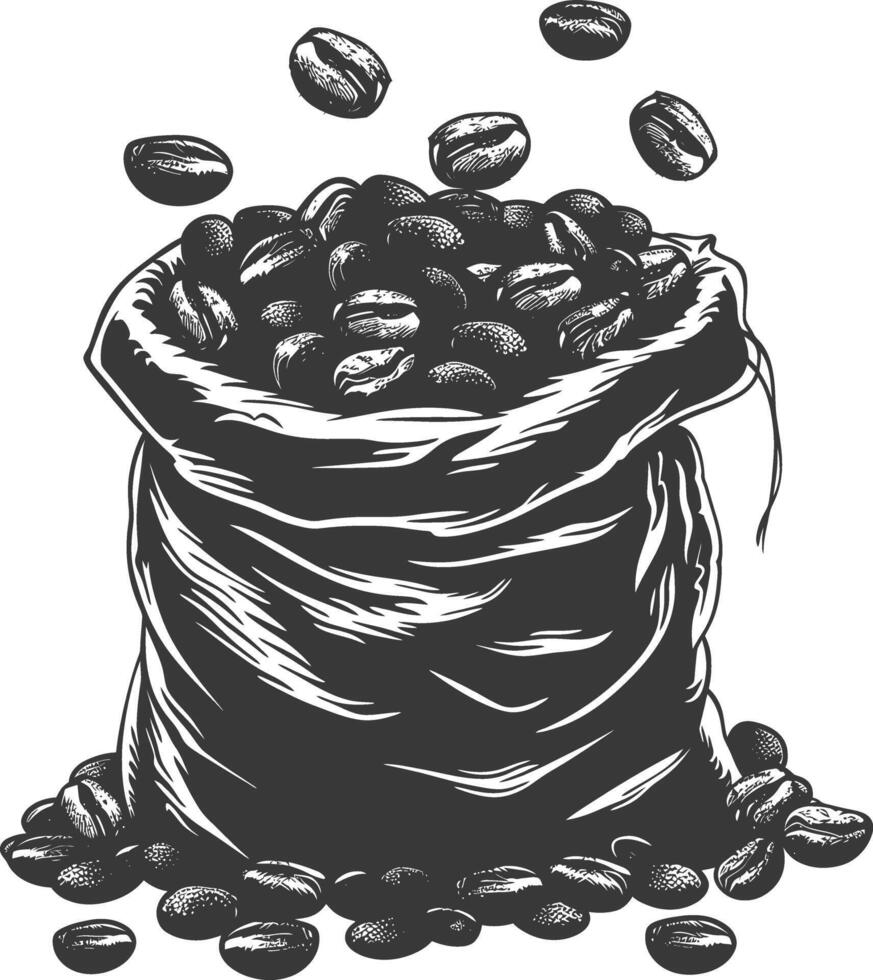 silueta saco de crudo café frijoles negro color solamente vector