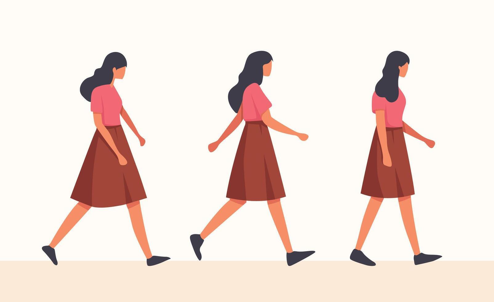 Illustration of a female character walking. illustration on single color background vector