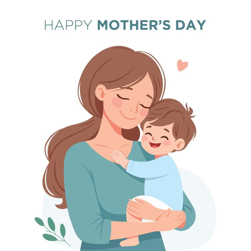 Illustration of Mother's Day. Mother and Son. Mother Holding Baby In Arms. Mother hugging her son. vector