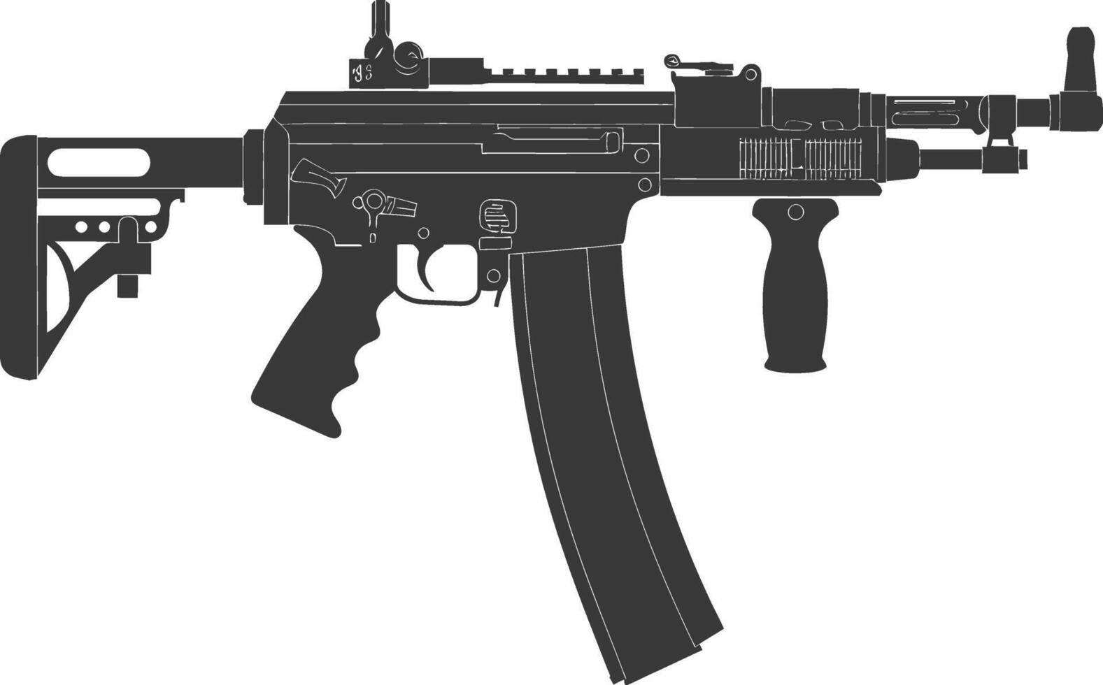 Silhouette Submachine gun military weapon black color only vector