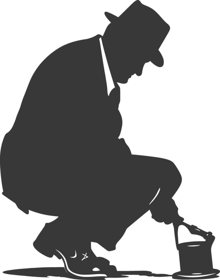 Silhouette shoeshine in action full body black color only vector