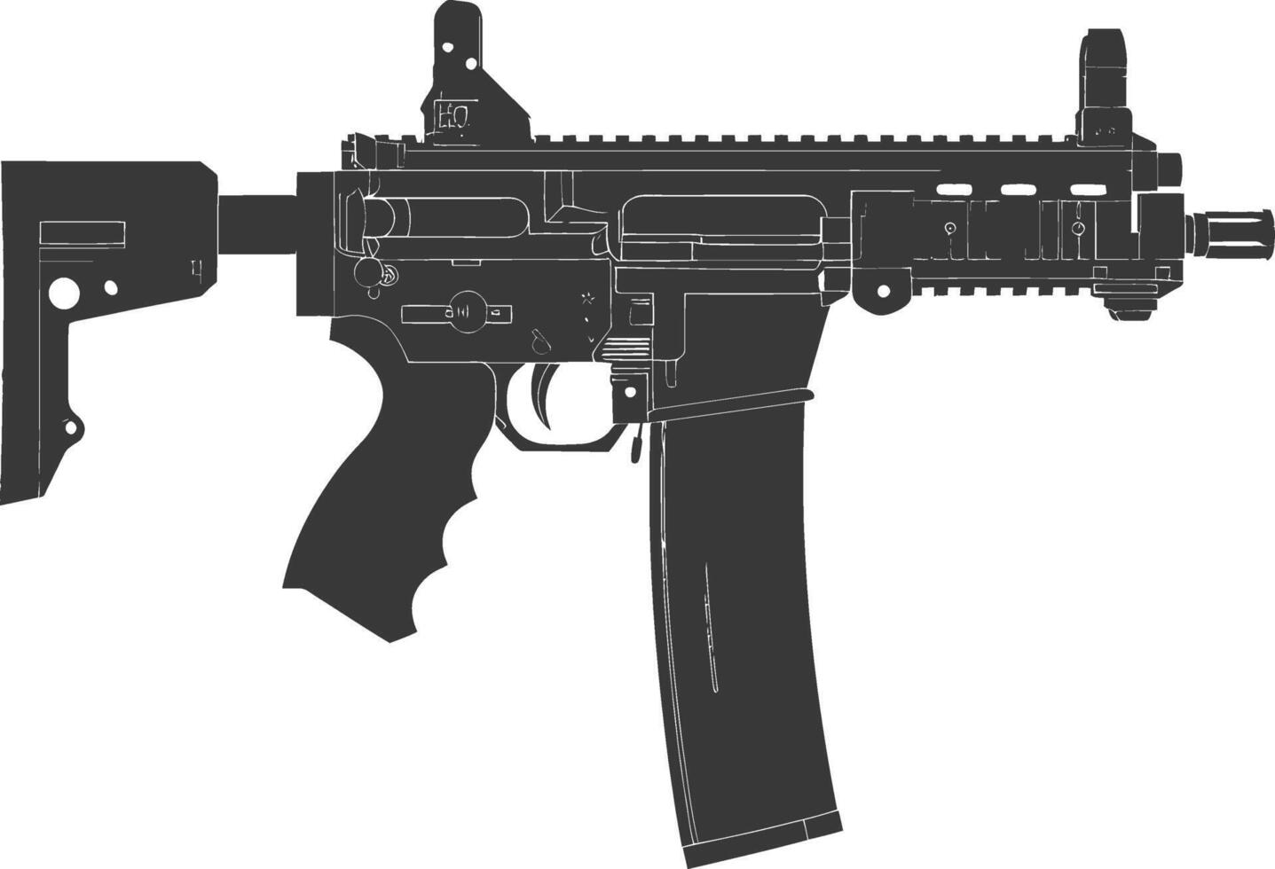 Silhouette Submachine gun military weapon black color only vector