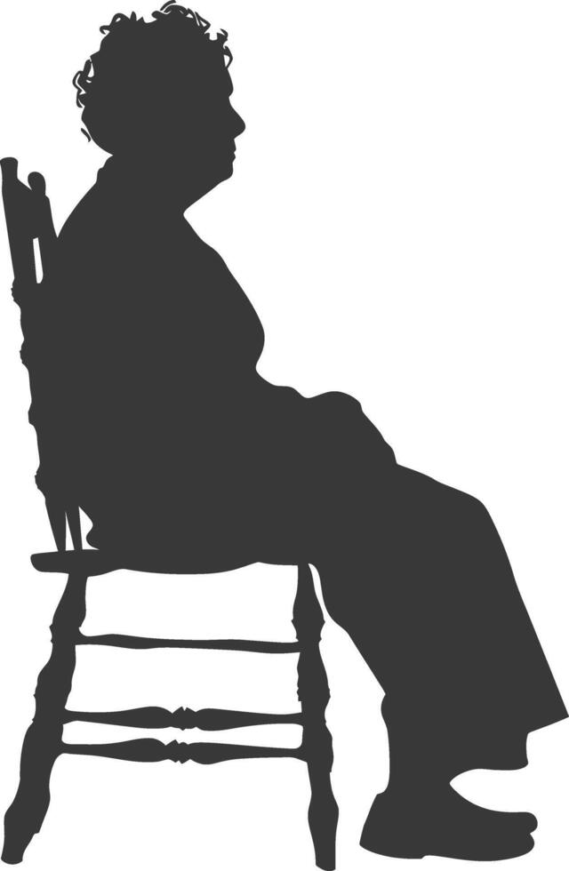 Silhouette elderly woman sitting in the chair black color only vector