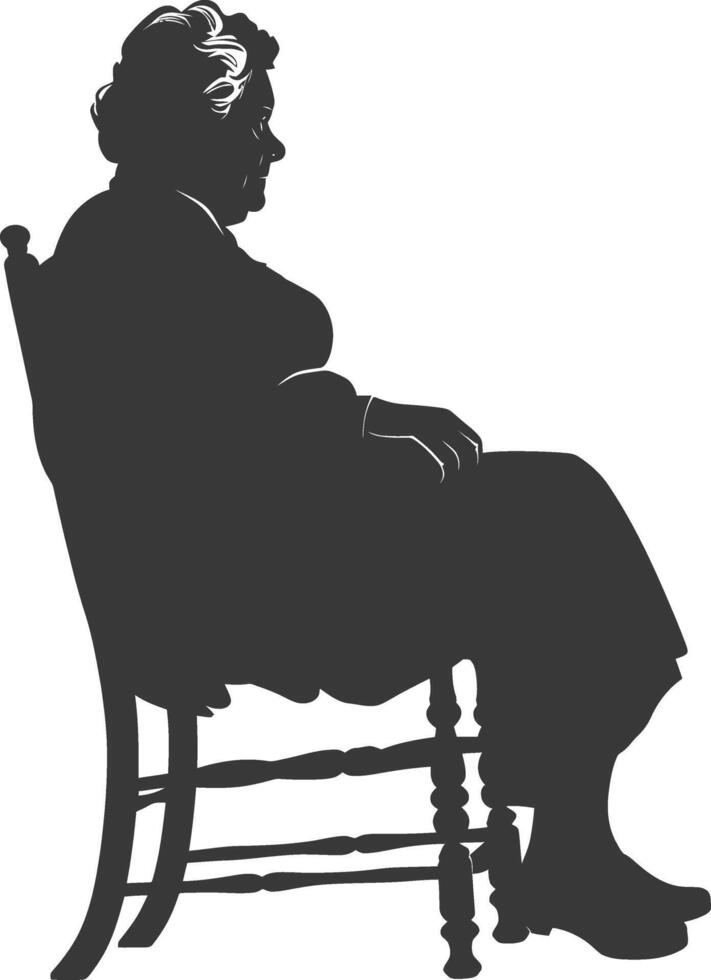 Silhouette elderly woman sitting in the chair black color only vector