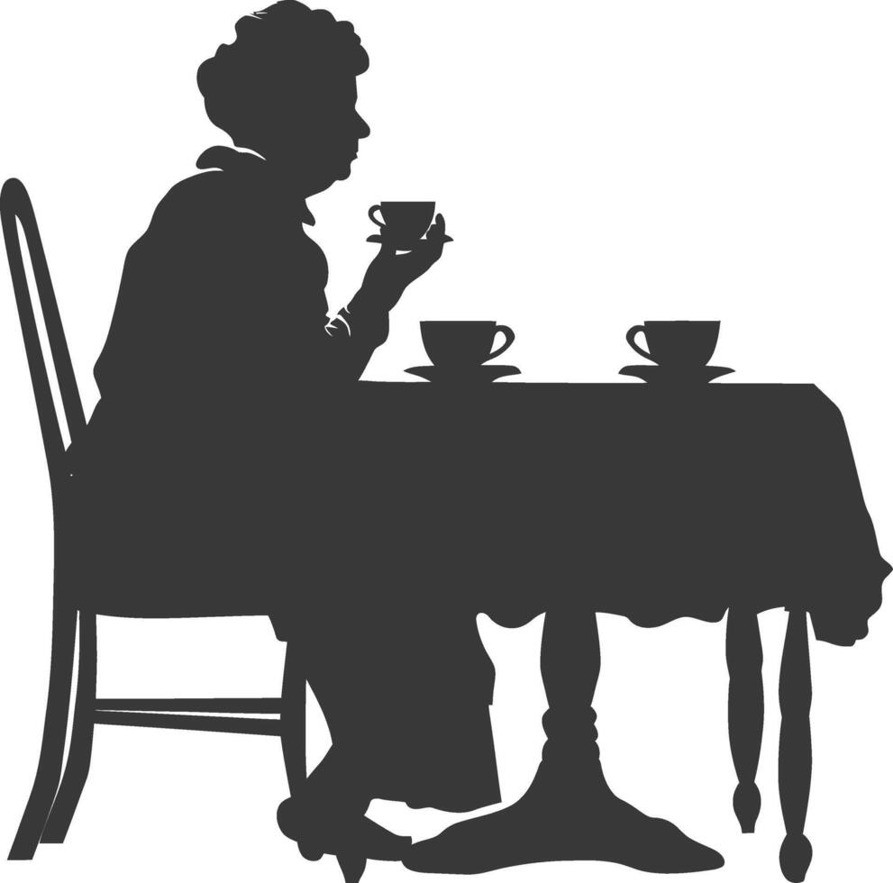 Silhouette elderly woman sitting at a table in the cafe vector