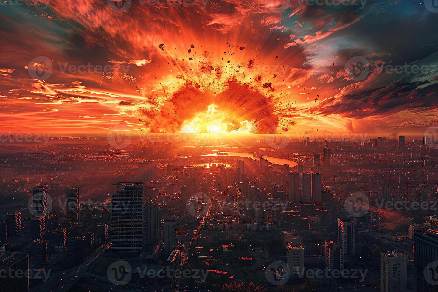 on theme of scary nuclear explosion in outdoor, mushroom cloud of nuclear weapons photo