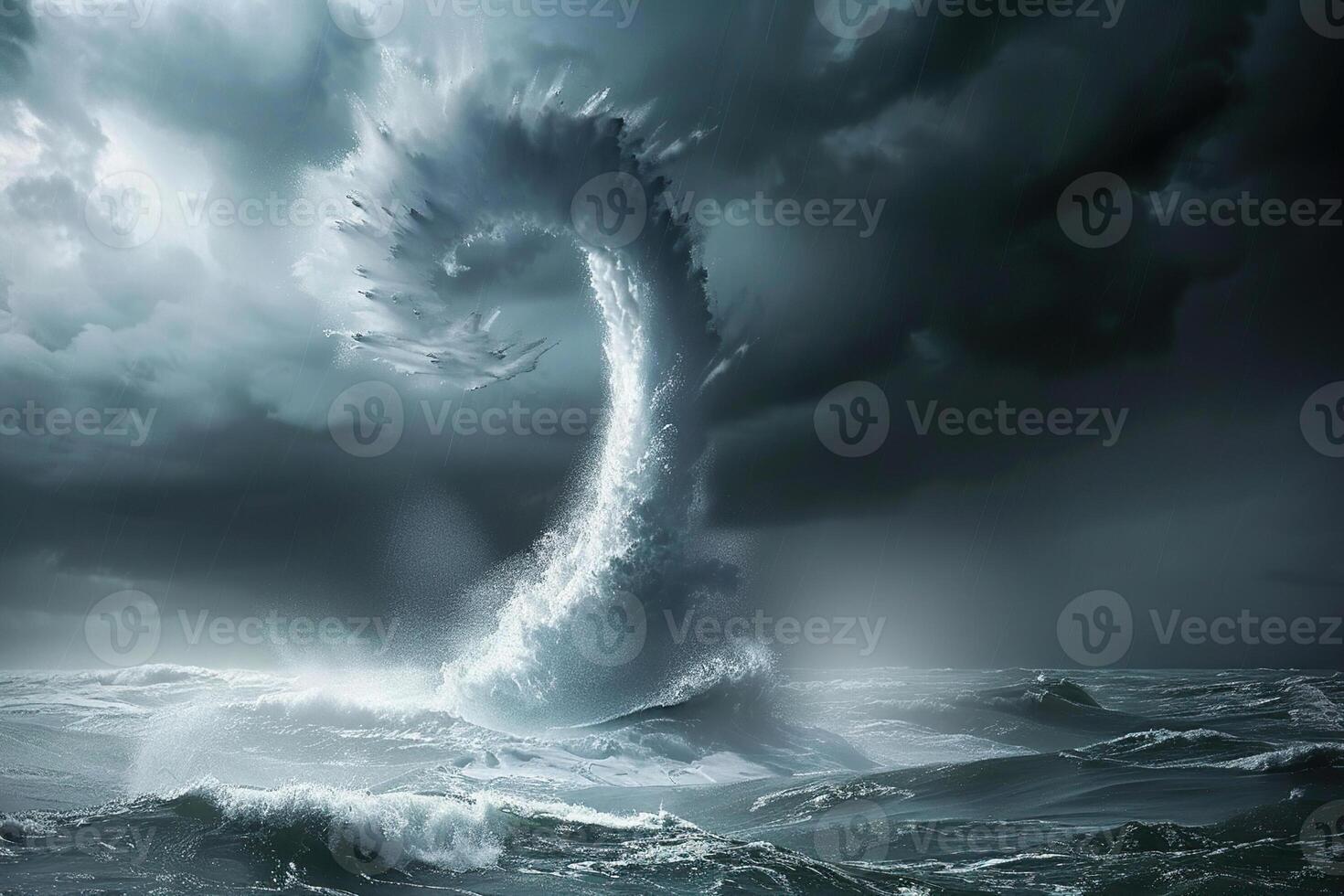 on theme of scary huge hurricane typhoon over ocean, apocalyptic dramatic background photo