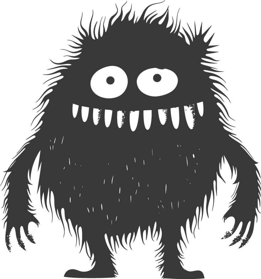 Silhouette funny monster black color only vector